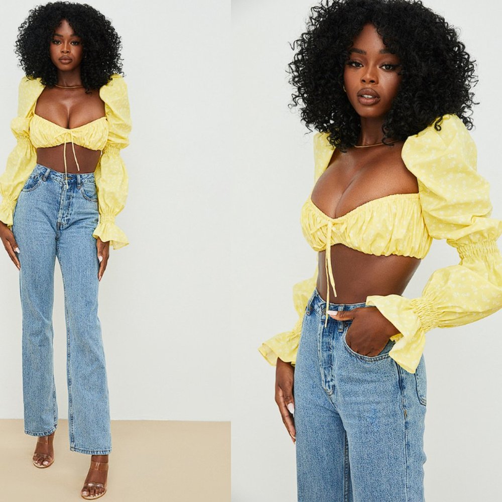 House of CB ‘Henrietta’ Lemon Floral Shirred Bralette Top NWOT - Picture 4 of 9